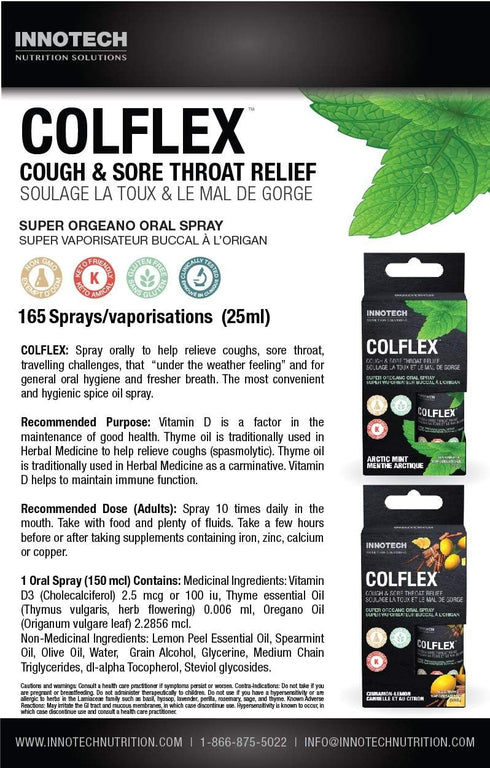 Innotech Nutrition Colflex Oregano Throat Spray, Cinnamon/Lemon, 25 ml