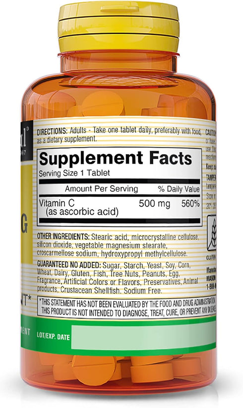 MASON NATURAL Vitamin C 500 mg - Supports Healthy Immune System, Antioxidant and Essential Nutrient, 100 Tablets (Pack of 3)