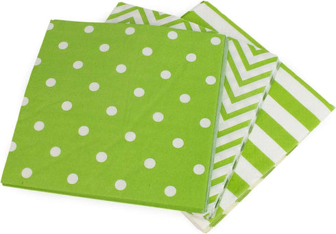 Disposable Striped Chevron Polka Dot Green Paper Party Napkins - 60 Count