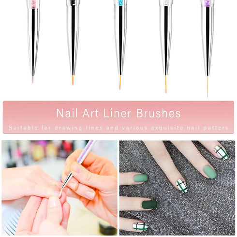 Nail Art Brushes Set, 9PCS Nail Brush with Liner Brush and Dotting Pens for Home and Professional Salon Use
