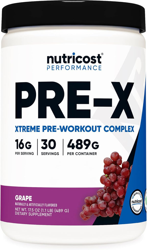 Nutricost Pre-X Extreme Pre-Workout Powder, Grape Flavor, 30 Servings, Vegetarian, Non-GMO, Gluten Free