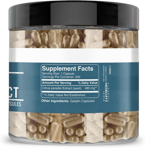 Earthborn Elements Grapefruit Seed Extract, 200 Capsules, Pure & Undiluted, No Additives