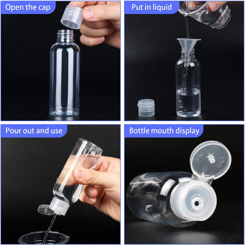 TRENDBOX 6 Pack Plastic Empty Bottles with Flip Cap for Shampoo, Lotions, Liquid Soap, Cream (2 oz / 60 ml)