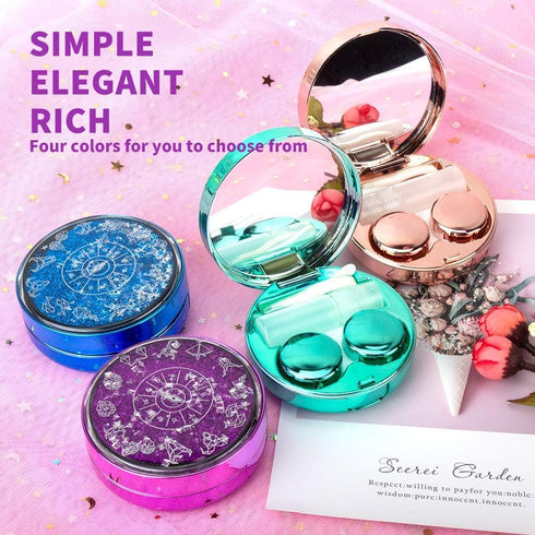 Contact Lens Case, Bling Constellations Travel Kit with Tweezers, Remover Tool, Mirror & Solution Bottle (Blue)
