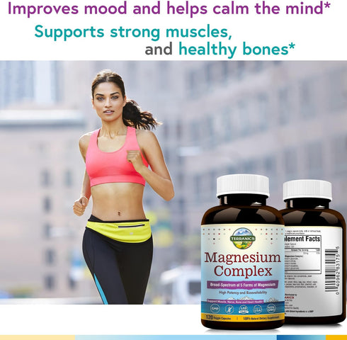 Terranics 5-in-1 Magnesium Complex Supplement 500mg - High Absorption Magnesium Glycinate Citrate Malate Aspartate