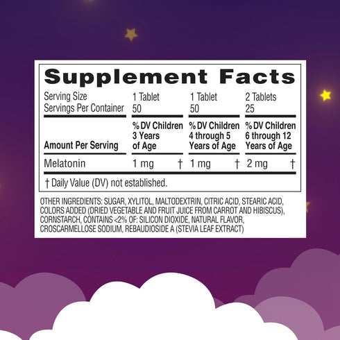 Zarbee's Kids Chewable Melatonin 1mg, Drug-Free Sleep Supplement, Natural Grape Flavor, 50 Count for Ages 3+