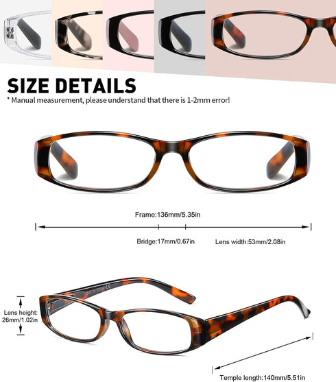 Blue Light Blocking Reading Glasses, 5-Pack for Women with Comfort Spring Hinges, Anti UV/Glare Readers 2.00