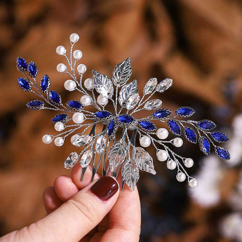 Unsutuo Bride Wedding Hair Comb, Blue Rhinestone Bridal Hair Accessories for Women and Flower Girls