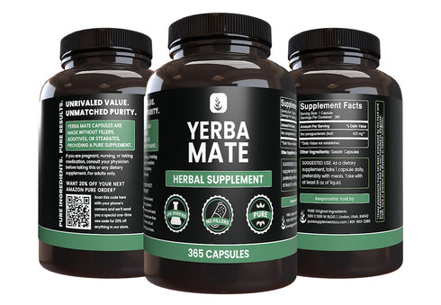 Yerba Mate (365 Capsules) by PURE ORIGINAL INGREDIENTS - No Fillers, Always Pure