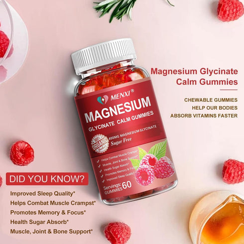 Magnesium Gummies 600mg per Serving - Magnesium Glycinate 400mg and L-Threonate 200mg, Sugar Free Supplement