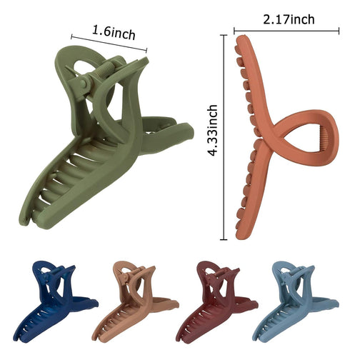 Whaline Hair Claw Clip, 6 Color Hair Jaw Clamp Clips, 4.3 Inch Nonslip Strong Hold Matte Butterfly Clip