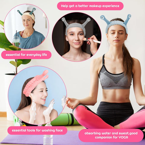 4 Packs Snail Head Bands, Cute Coral Fleece Hair Bands for Washing Face, Skincare Makeup Accessories for Women