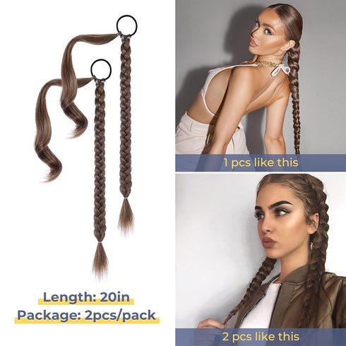 YOGFIT 2PCS DIY Braid Ponytail Extension - Long Straight Wrap Around Hair Extensions for Women
