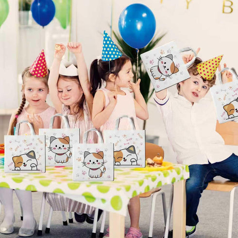 Lyosehy 12PCS Pet Cats Party Favors Non Woven Bags Miaow Cat Goodie Bags Bulk with Handle Party Treat Bags for Pet