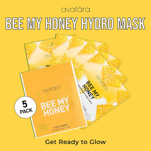 Avatara - Bee My Honey Facial Mask, Hydrating Mask for Teens, Sheet Masks with Honey and Sugar Cane Extract, Face Mask Skincare Made with Natural Tencel Fiber, Paraben-Free Honey Skincare, 5 Sheets