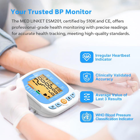 ESM201 Blood Pressure Monitors for Home Use, Upper Arm BP Monitor with 9-17" Comfort Large Cuff, Backlit Display,