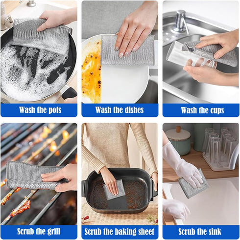 Mobacfy 20) Generic Non-Scratch Silver Mesh Dish Cloths - Reusable Diamond Weave Scrubber Cloths for Kitchen, Fast