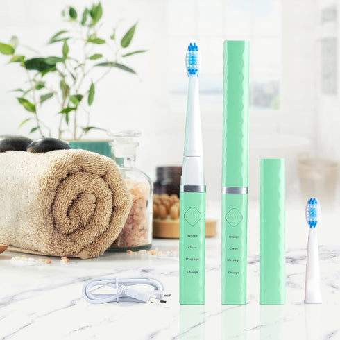 Pop Sonic USB Charge Anywhere Rechargeable Toothbrush (Green) - 40,000 Brush Strokes/Minute for Teens & Adults