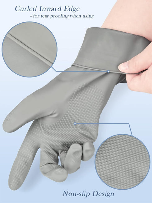 Cleanbear Cleaning Gloves - Set of 3 Reusable Latex Free Rubber Gloves, 2 Pairs Gray and 1 Pair White (12 Inches)