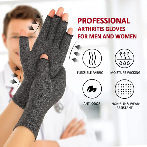 2 Pairs Arthritis Compression Gloves, Fingerless Pain Relief Gloves for Typing and Daily Work
