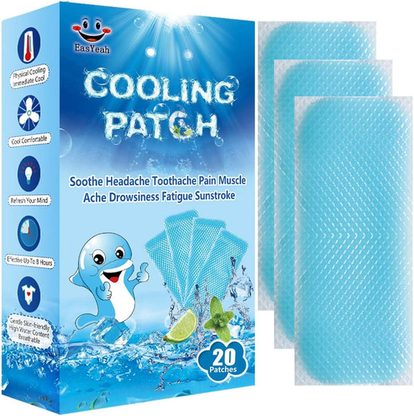 20 Sheets Cooling Patches for Fever Discomfort & Pain Relief, Soothe Headache Pain, Pack of 20 Blue