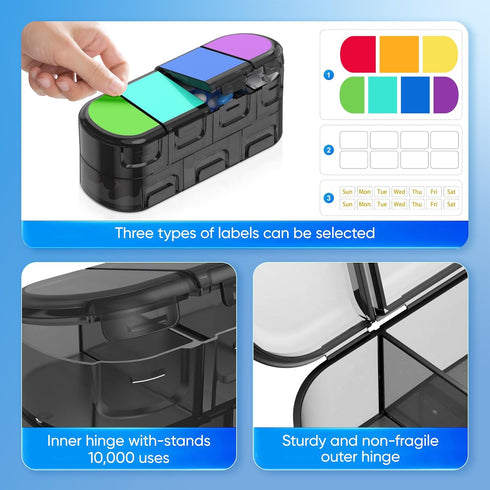 Wangculiao 2/3/4 (2PC Weekly Pill Organizer Travel, Times a Day, Double-Sided Opening Design, Portable Pill Box