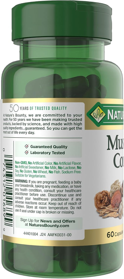 Immune 60 Natures Bounty Mushroom Complex for Support, Featuring Shiitake, Maitake and Reishi mushroom health