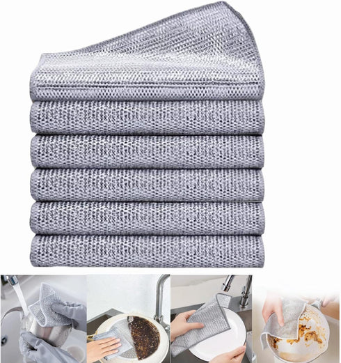 2024 New Multipurpose Cleaning Sponges, 6 Pack Wire Dishwashing Rags for Non-Stick Cookware, Easy Rinsing