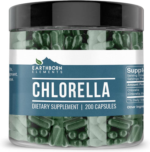 Earthborn Elements Chlorella 200 Capsules, Pure & Undiluted, No Additives for Health Benefits