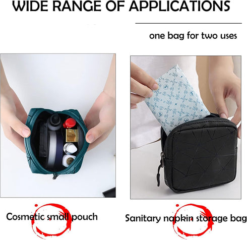 Sanitary Napkin Storage Bag, Leather Waterproof Feminine First Period Bag with Zipper for Teen Girls, Makeup Pouch