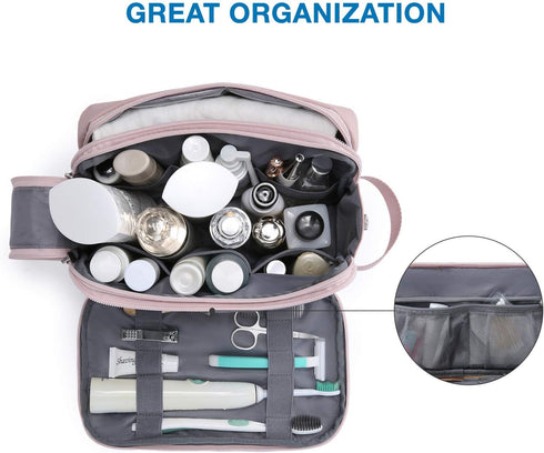 BAGSMART Toiletry Bag for Women, Cosmetic Makeup Organizer, Travel Dopp Kit, Water-resistant Shaving Bag, Pink