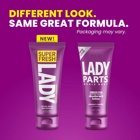 Super Fresh Lady Whole Body Deodorant for Women, Twin Pack Aluminum Free Lotion, Coconut Vanilla Scent, 4 oz