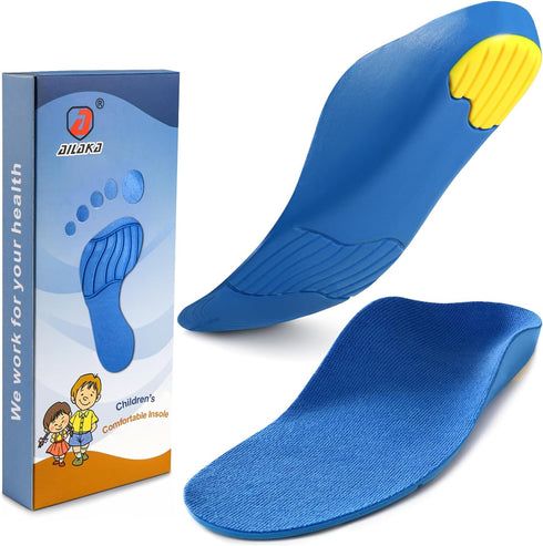 Ailaka Kids Orthotic Arch Support Shoe Insoles, Cushioning PU Foam Inserts for Flat Feet & Plantar Fasciitis