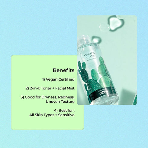 Yadah Cactus Toner 7.1 Fluid Ounce - Cruelty Free Prickly Pear Hypoallergenic Moisturizing Skin Care