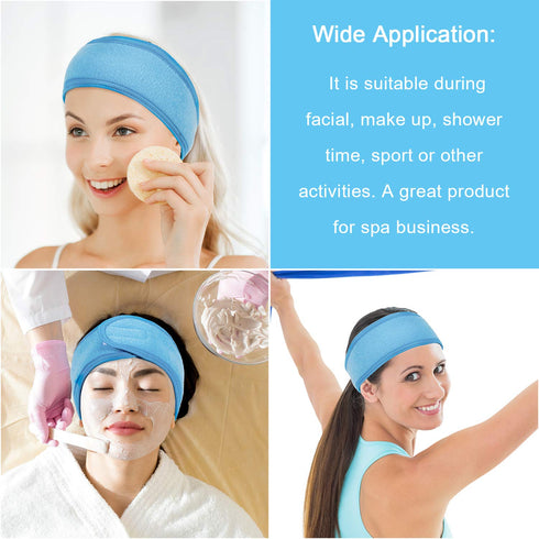 Whaline 4 PCS Spa Headband, Stretch Terry Cloth Makeup Hair Band for Sport Yoga Shower (Blue)
