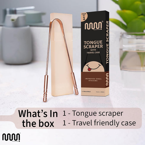 MasterMedi Pure Copper Tongue Scraper for Adults, Easy to Use Tongue Cleaner with Case (Pack of 1)