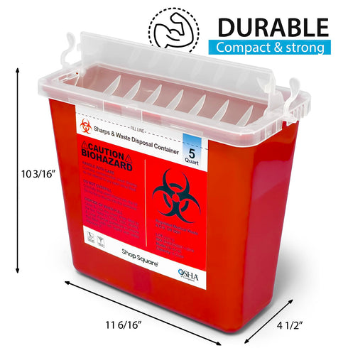 Sharps Container for Home Use, 5 Quart (2 Pack) Large Needle Disposal Containers with Touch Free Lid