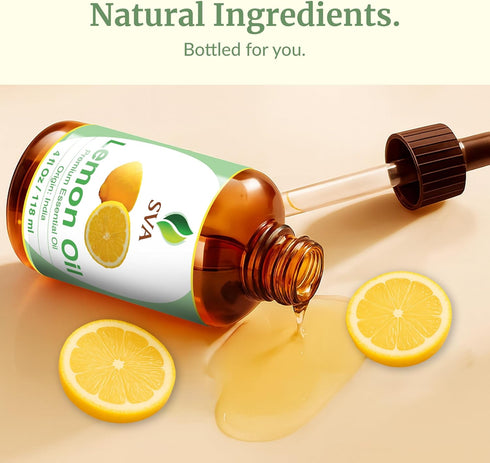 SVA Lemon Essential Oil – 4 Fl Oz – 100% Natural for Diffuser, Hair Care, Skin Care, Aromatherapy, with Dropper