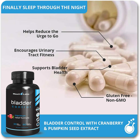 Bladder Control Supplement - Overactive Bladder Control Pills, 60Ct - Potent Blend of Pumpkin Seed Oil, Cranberry