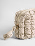 Quilted Makeup Bag, Travel Toiletry Bag for Women, Cute Puffer Makeup Organizer (M, Beige)