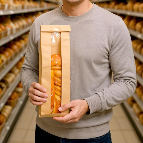Nodaaiie 100 Pack 23.22 4.33 1.57 Inch x x Baguette Bread Bags with Clear Window, Long French Bread Bag, Paper Bakery