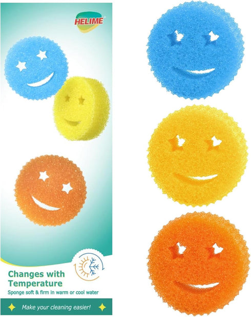 HELIME Scrub Sponges Dish Scrubber, Non-Scratch Multi-Functional Color Sponge, Temperature Controlled Cleaning