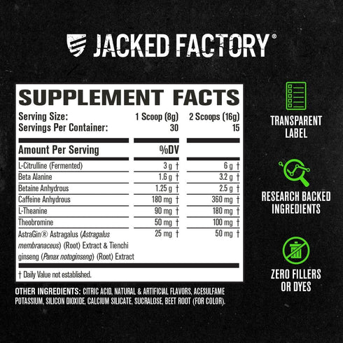 Jacked Factory NITROSURGE Pre Workout Supplement - Watermelon, 30 Servings, Clear Focus, Intense Pumps, NO Booster &