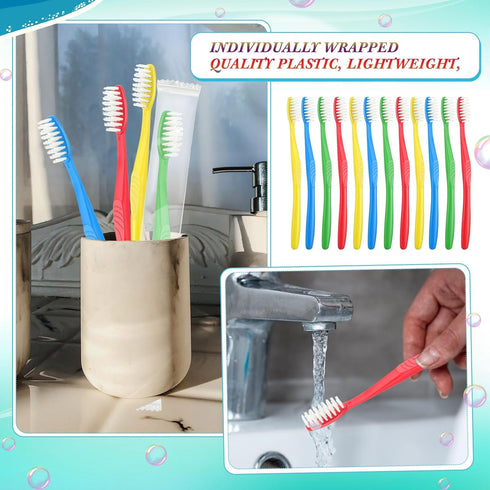 Tioncy 500 Pieces Bulk Disposable Toothbrushes - Individually Wrapped Soft Bristle Travel Manual Toothbrushes