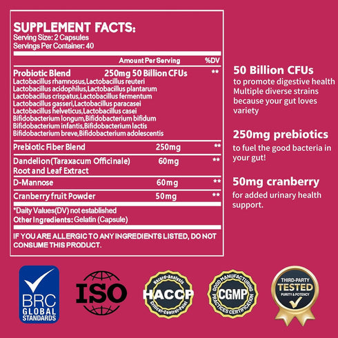Zhibenon 80 Count (Pack 1) Premium Vaginal Probiotics pH Balance with Prebiotics & Lactobacillus Probiotic Blend