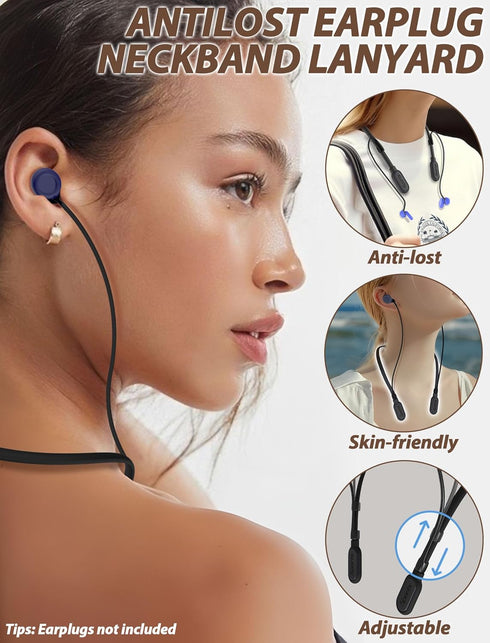 HALLEAST Earplugs Cord, Anti-Lost Earplug Lanyard Neckband, Safety Connector Strap, Black