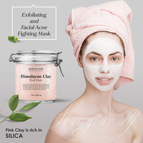 MAJESTIC PURE Himalayan Clay Mud Mask - Exfoliating and Acne Fighting Mask, 10 oz