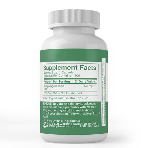 PURE ORIGINAL INGREDIENTS Yerba Mate (100 Capsules) - No Fillers, Always Pure, Lab Verified