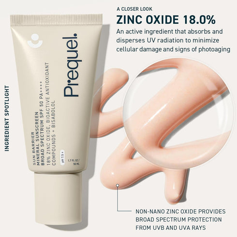 Prequel Skin - Sun Barrier Mineral SPF 50 Sun Protectant, Lightweight Semi-Transparent Zinc Oxide Sunscreen - 1.7 Fl Oz