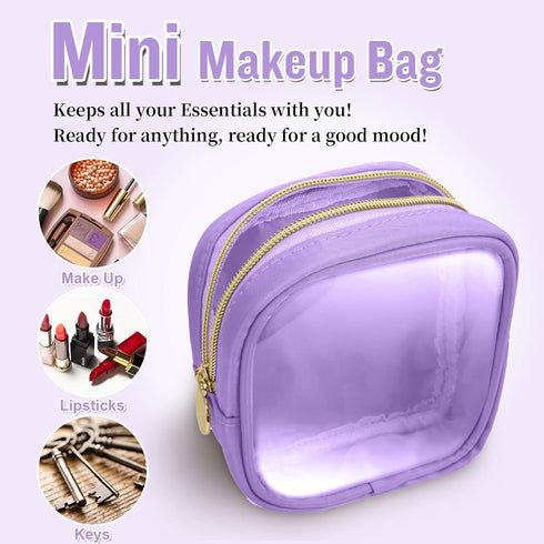 Mini Clear Travel Makeup Organizer Bag, Small Cute Zipper Pouch for Purse, Transparent PVC & Nylon Storage Bag